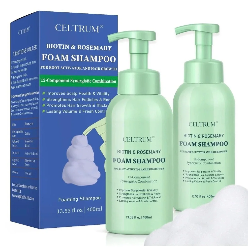 Celtrum Biotin & Rosemary Foam Shampoo x2 Hair Growth Root Activator 13.53oz